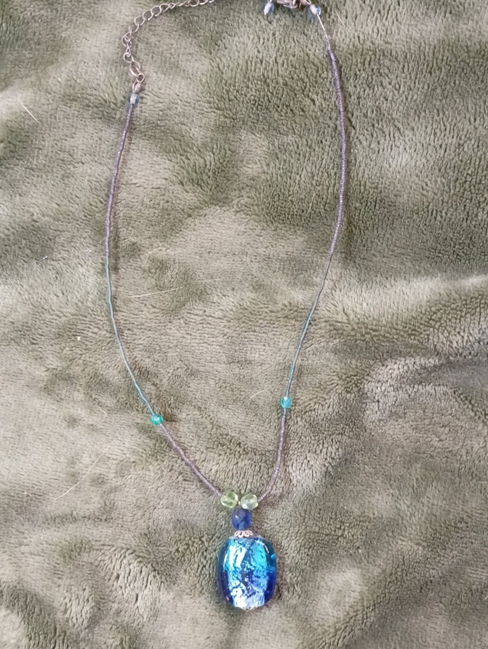 Blue Glass Pendant Necklace with Aqua Accent Beads